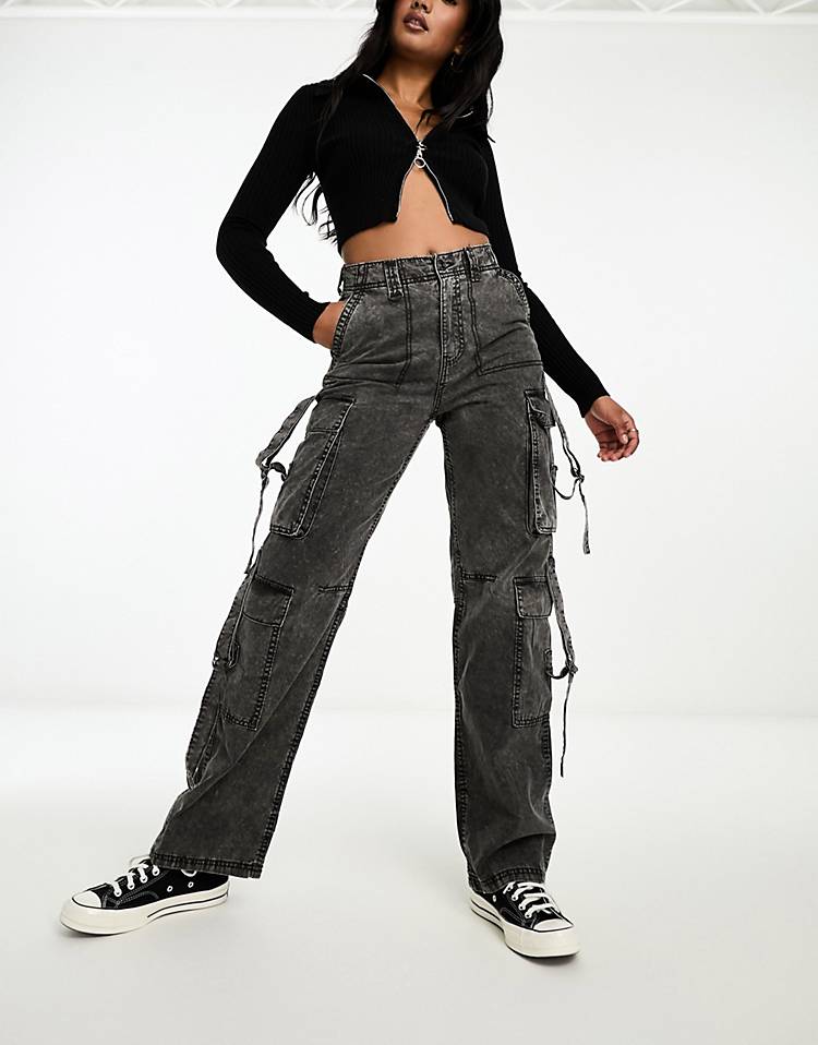 Bershka octopus cargo pants in washed gray